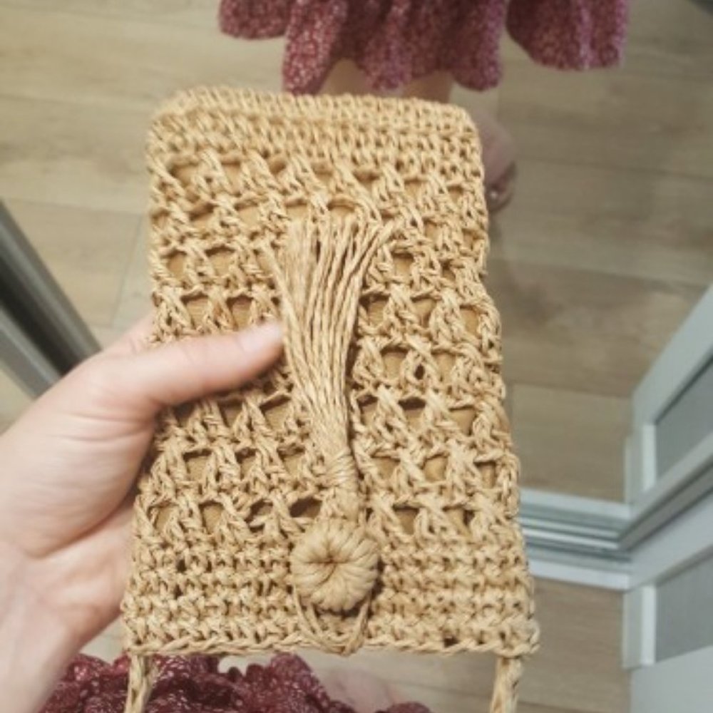 Handmade Woven Straw Rope Crossbody Pouch Female